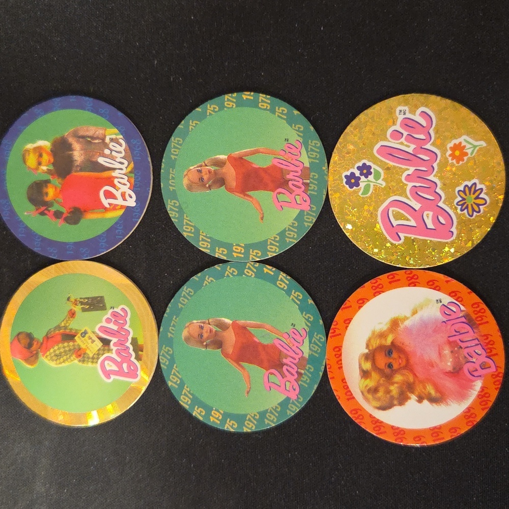 Vintage 90's Official Barbie Licensed Assorted Pogs (Set of 6)